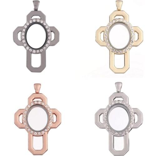 5Pcs/lot Cross Shaped Floating Glasss Locket Pendant Making Essential Oil Perfume Gift Jewelry Dropshipping