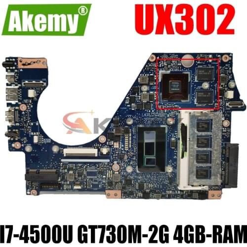 AKEMY UX302 Laptop Motherboard For ASUS UX302LG UX302L Original Mainboard 4GB-RAM I7-4500U GT730M-2G