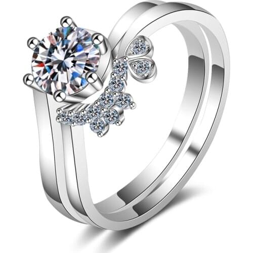 ANZIW 925 Sterling Silver Moissanite Diamond 0.8CT Fashion Bridal Engagement Ring For Women Jewelry Gifts