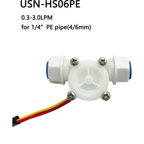 5-24V USN-HS06PE Water flow Sensor for 4/6mm PE Pipe 0.3-3.0l/min 1% Error for Drinking Machine Hot Water Heater Coffee Machine