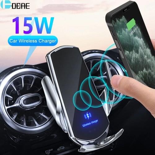 DCAE Magnetic USB Automatic Clamping 15W Fast Car Wireless Charger Air Vent Phone Holder For iPhone 12 11 XS X 8 Samsung S20 S10
