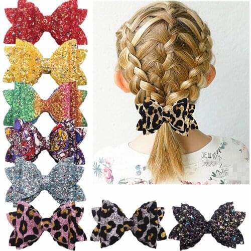 9*5.5 CM Gradient Rainbow Bowknot Baby Hair Clips Toddler Glitter Sequins Bows Hairpins Baby Girls Headwear Clothing Decoration