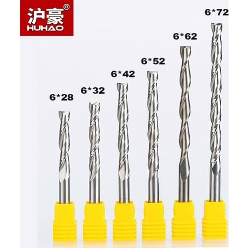 HUHAO 2pcs/lot Shank 6mm 2 Flutes Spiral with Blade CEL 12-72mm Milling Cutter Carbide CNC End Mill Router Bit for Wood