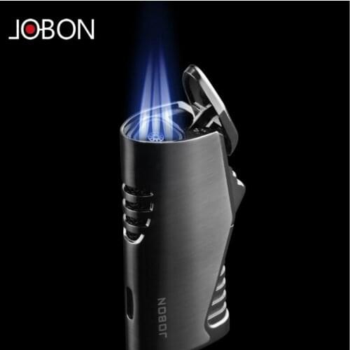 Jobon Gas Lighter Metal Windproof Inflation Butane Jet Flint Lighter 3 Blue Flame Turbo BBQ ToolCigar Spray Gadgets For Men