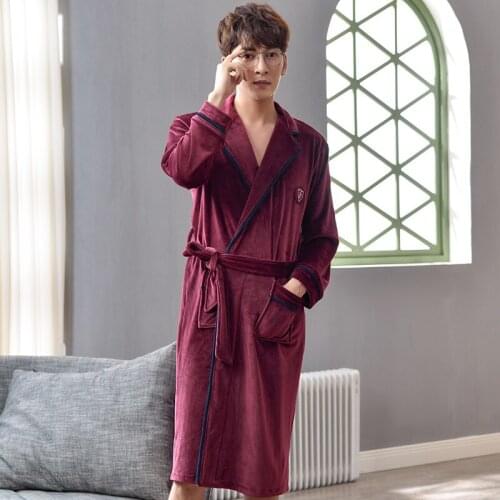 Mens robes winter thicken Island velvet high-grade autumn dressing gowns for men plus size fashion solid color male bathrobe 3XL