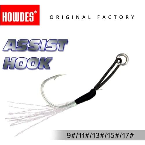 HOWDES 10pcs/lot Metal Jig Tail Assist Hook Short PE Line Feather Solid Ring Jigging Spoon Saltwater for 10-60g Fishing Lure