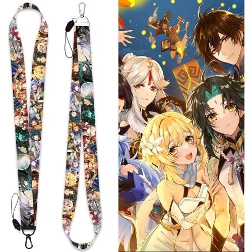 Game Genshin Impact Keychain Anime Accessories Neck Strap Phone Chain Work Id Card Bag Lanyard Cartoon Women Jewelry Men Gift