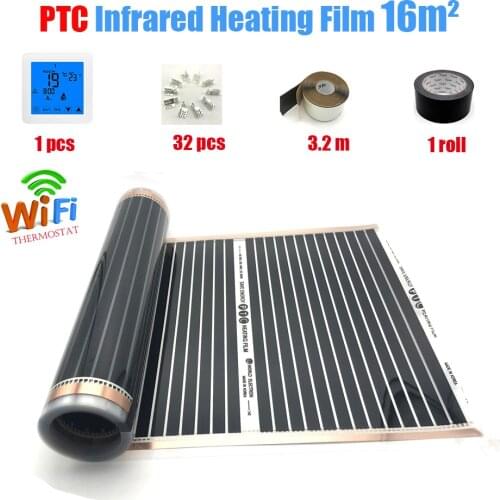 16M2 Far Infrared Carbon Heating Film Set PTC Material Floor Heating Mat Can be Controlled by APP wifi Thermoregulator