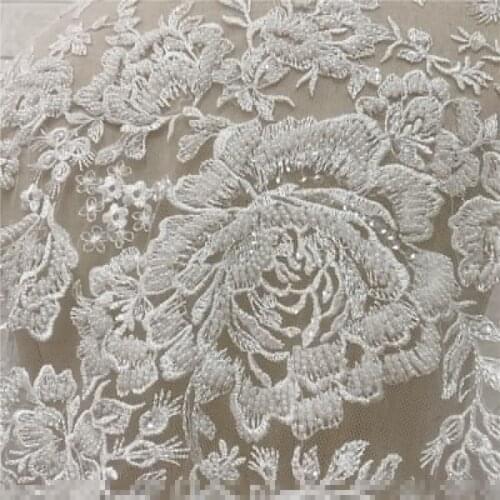 LFY Latest Fashion Beaded lace Off White Heavy bead bridal lace fabric tulle lace fashion Wedding Party Gowndress fabric