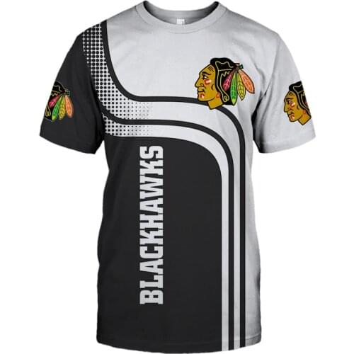 Summer Casual Tops Chicago Mens fashion Black and white stitching color face print Blackhawks T-shirts