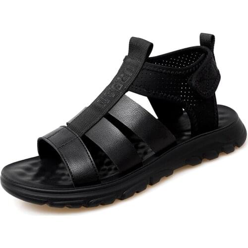 Mens Leather Sandals Roman Style Fashion 2021 Black Sandals for Men Summer Breathable Comfortable Beach Shoes Gladiator Sandals