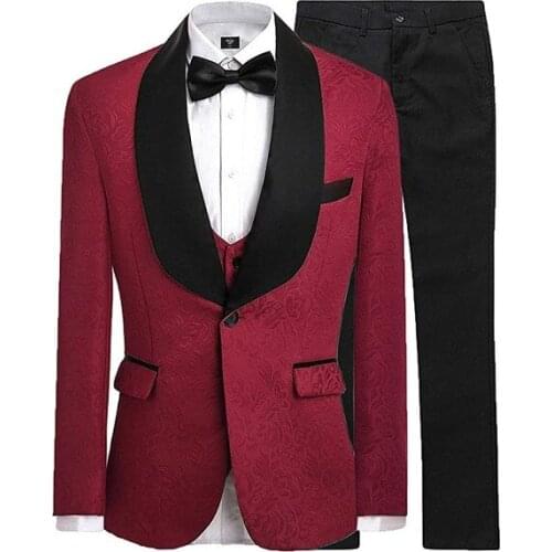 Custom groomsman A button tuxedo groom shawl black lapel mens suit wedding best men (jacket + pants + vest)