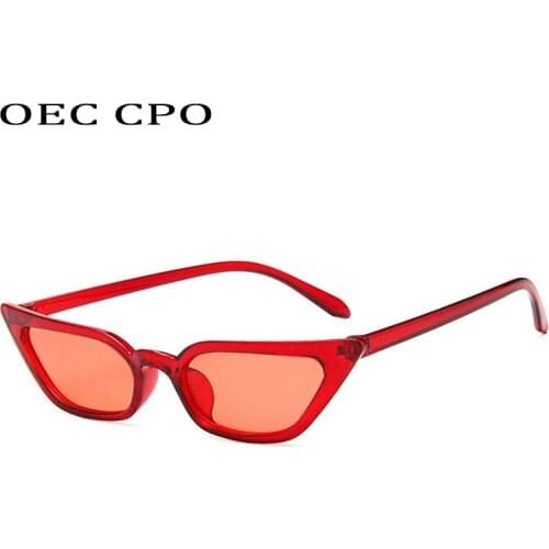 OEC CPO Trendy Small Cat Eye Sunglasses For Women Sexy Transparent Red Sun Glasses Women Vintage UV400 Eyeglasses O837