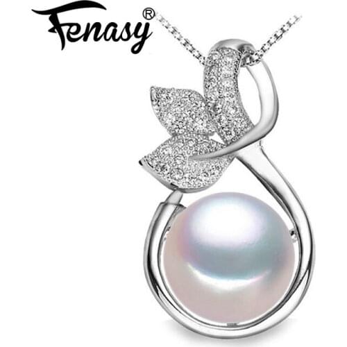 FENASY 925 Sterling Silver Leaf Natural Pearl Necklace For Women Bohemian Plant Trendy Cubic Zirconia CZ Necklace Birthday Gift