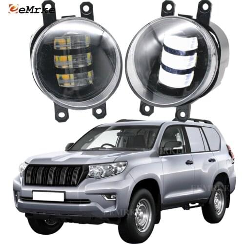 2-Pcs White+ Yellow LED Anti Fog Lights Lamp for Toyota Land Cruiser Prado J150 2018 2019 2020 Foglight Lamp Car Accessories