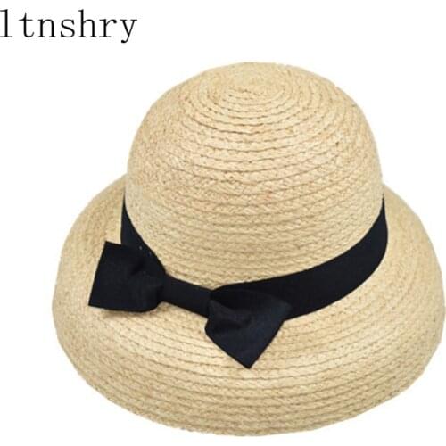 2021 Summer Bow Ribbon hats Womens Raffia Straw Hat Summer Beach Sun Hat Lady French Retro Wide Brim Fashion Raffia Female Hat