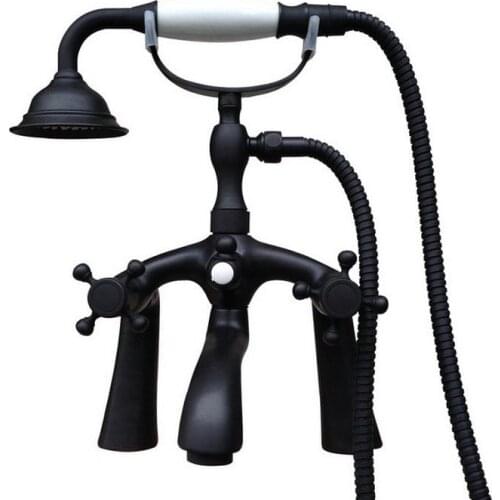 Bathroom Black Oil Rubbed Bronze Clawfoot Tub Faucet Mixer Tap w/ Handshower Cross Handles - Deck Mount atf508
