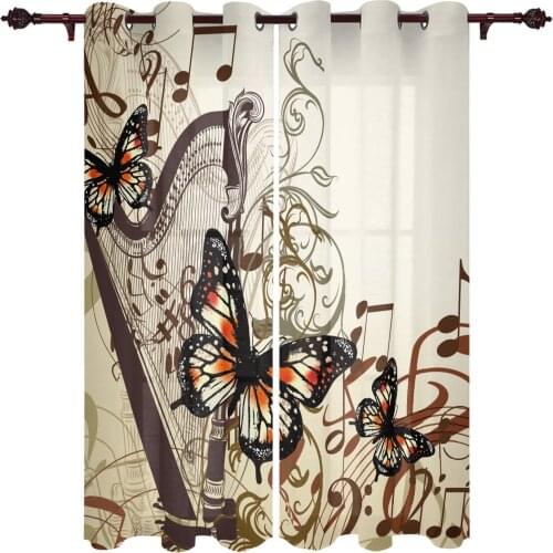 Modern Curtains Musical Note Butterfly Harp Baby Room Bedroom Creative Curtains Kitchen Living Room Terrace Valance Curtains