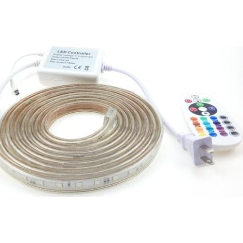 220V RGB LED Dimmer Light Strip SMD 5050 Waterproof IP67 Band Width 13mm IR Remote Control European Standard Power Cord