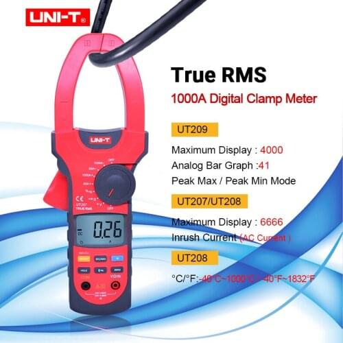 UNI-T UT207/C/UT209 1000A AC/DC Digial Clamp Meter True RMS Ammeter Resistor / Frequency / Diode Test /Ohm /Frequence Tester
