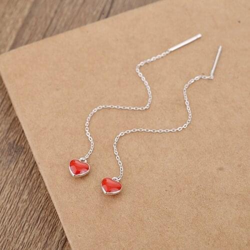 REETI New 925 Sterling Silver Red Heart Earrings For Women Hot Fashion sterling-silver-jewelry FreeShip