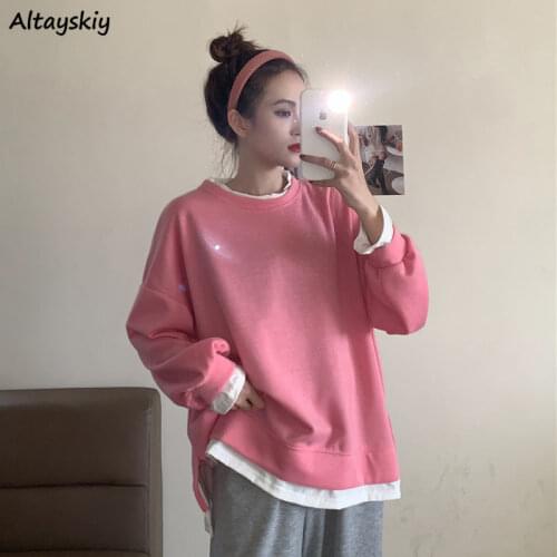 Hoodies Women Patchwork Korean Style Fashionable Casual Ulzzang Long Sleeve Spring High Street O-neck All-match Harajuku Daily