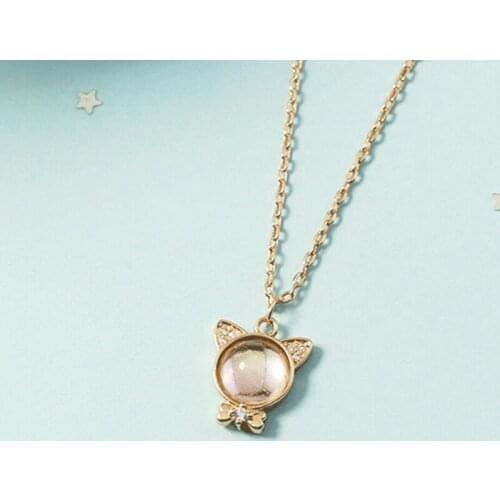 KOFSAC Girlfriend Gift Rose Gold Necklace Crystal Pink Jewelry Cute Cat Fashion 925 Sterling Silver Pendant Necklace For Women
