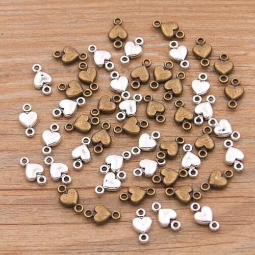 100PCS 2 Color 6*10mm MINI Double Sided Heart Charms Connector Metal Alloy DIY Necklace Bracelet Handwork Marking Findings