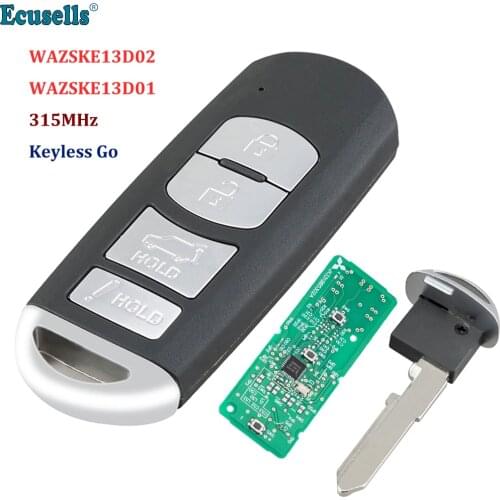 4 Buttons Smart Remote Key Fob Keyless Go 315mhz for Mazda CX-5 CX-9 W/ Power Liftgate FCC WAZSKE13D01 WAZSKE13D02 Uncut