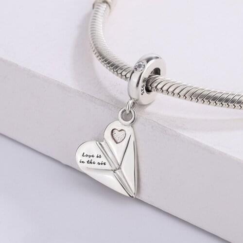 925 Sterling Silver Letter Paper Plane Engrave Love Is In The Air Pendant Beads Charms Bracelet Fit Pandora Original Jewelry