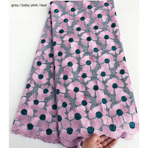 Grey Pink Veritable Swiss lace African Deluxe Voile fabric in Switzerland Excellent Nigerian Ghana inspired wear clothes 5 yards