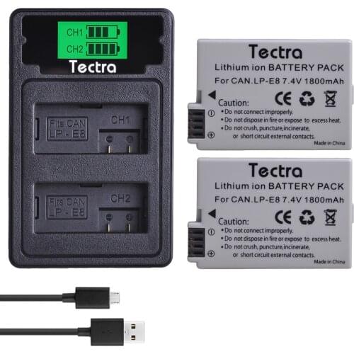 2PCS 1800mAh LP-E8 LPE8 LP E8 Battery for Canon EOS 550D 600D 650D 700D X4 X5 X6i Battery+LCD USB Dual Charger Type C