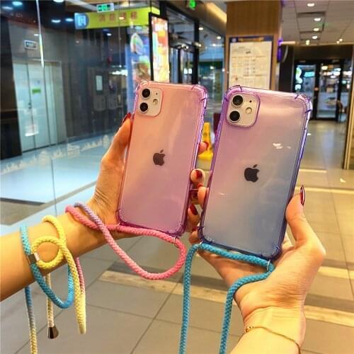 P40 Lite E 5G P30 PRO P20 Plus Rainbow Gradient Cord Chain Necklace Lanyard Phone Case For Huawei Mate 20 30 10 20x soft Cover