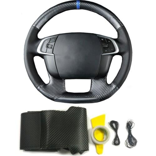 DIY hand-stitched braided carbon fiber leather steering wheel cover accessories for Citroen C4 C4L 2011 2012 2013 2014 2015