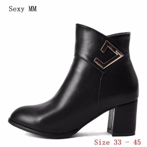 Spring Autumn Winter Women Ankle Boots Square High Heels Shoes Woman Short Boots High Quality Plus Size 34-40.41,42,43.44,45