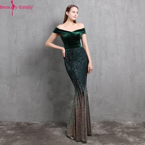 Elegant Off the Shoulder Sleeveless Evening Dresses 2021 Fashion Velvet Sequined Zipper Back Evening Gowns for Women 5 Colors