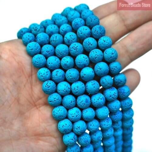 Natural Stone Lake Blue Lava Hematite Round Beads For Jewelry Making Volcanic Rock Beads DIY Bracelet Ear Studs 15'' 4 6 8 10mm
