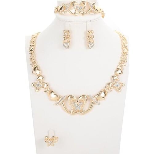 Hot Nigeria Wholesale Dubai Gold Jewelry Set for Women Fashion Brand African Beads Jewelry Set Necklace Bracelet Earrings Ring