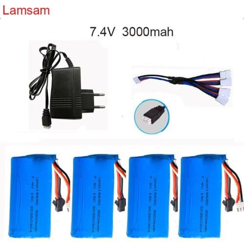7.4v 3000mah 15C 18650 Li-ion Battery SM-2P Plug with charger For FY004A RC S033G U12A 6088T 8019 8004 Toys Car Boat Helicopter