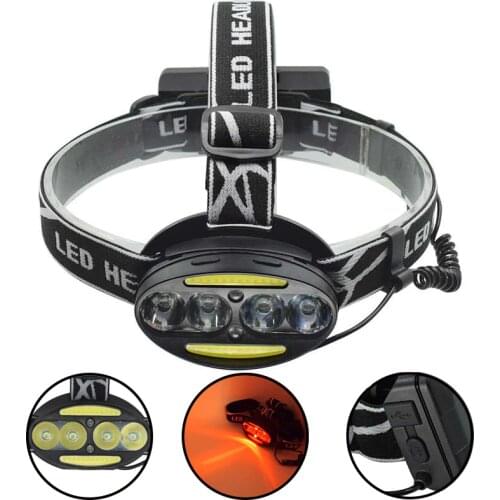 8000LM USB Rechargeable Head Lamp Torch XML T6 COB LED White Red Light Headlamp Frontal LED Running Headlight USB Cable by 18650