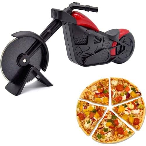 Motorcycle Pizza Cutter Pizza Wheel Roller Tool Stainless Steel Pizza Slicer Sharp Blade Motorbike Cutting Wheels Display Stand