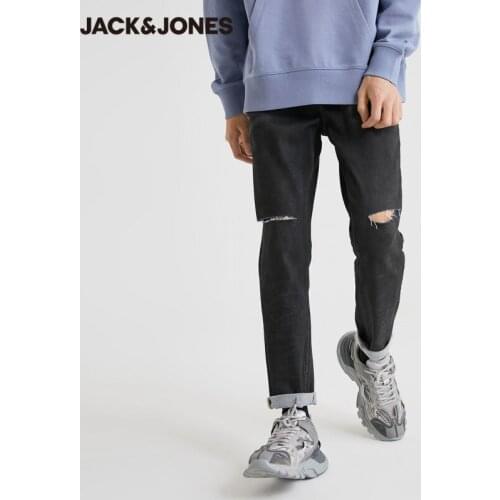 JackJones Mens Ripped Stretch Slim fit Tight-leg Streetwear Crop Jeans | 220332060