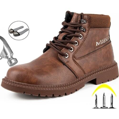 Male Winter Boots Leather Shoes Men Work Boots Steel Toe Shoes Puncture Proof Safety Shoes For Martin Boots Safety Work Shoes