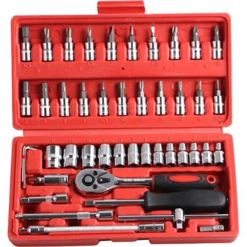 Car Repair Tools Set Spanner Socket 1/4" Ratchet Wrench Kit Hand Tool 46pcs Hot