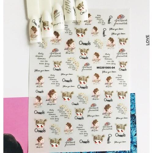 2021 New 3D Nail Art Stickers Bohemia Lovly Girl Black Words Image Nails Stickers for Nails Sticker Decorations Manicure Z0441