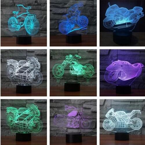 Mountain Bike Table Lamps For Living Room Off road Motorcycle 3d Small Night Light Gradient Remote Touch switch Desk Lamp