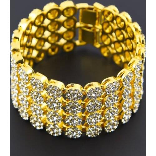 New Fashion Charm Hip Hop Full Rhinestones Paved Bling Iced Out Geometric Round Bracelets Bangles for Men Rapper Jewelry Gold