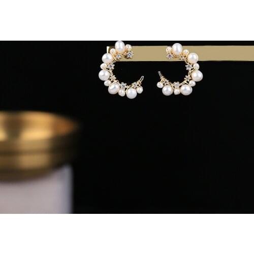Elegant Shape Handmade Freshwater Pearls Stud Earring Woman Pearl Earrings Gold Color Copper Women Accessories for Gift 22*16