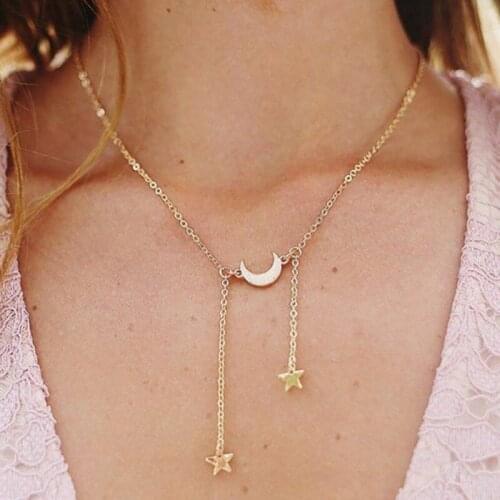 New Fashion Multilayer Star Crescent Pendant Necklace Clavicle Chain Golden Statement Female Accessories Necklace Wholesale