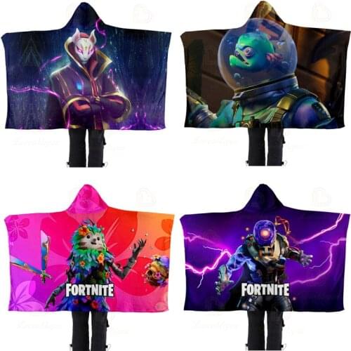 Fortnite 3D Print Plush Hooded Blanket for Adults Kids Winter Warm Car Home Picnic Wearable Flannel Fleece Blankets on The Bed
